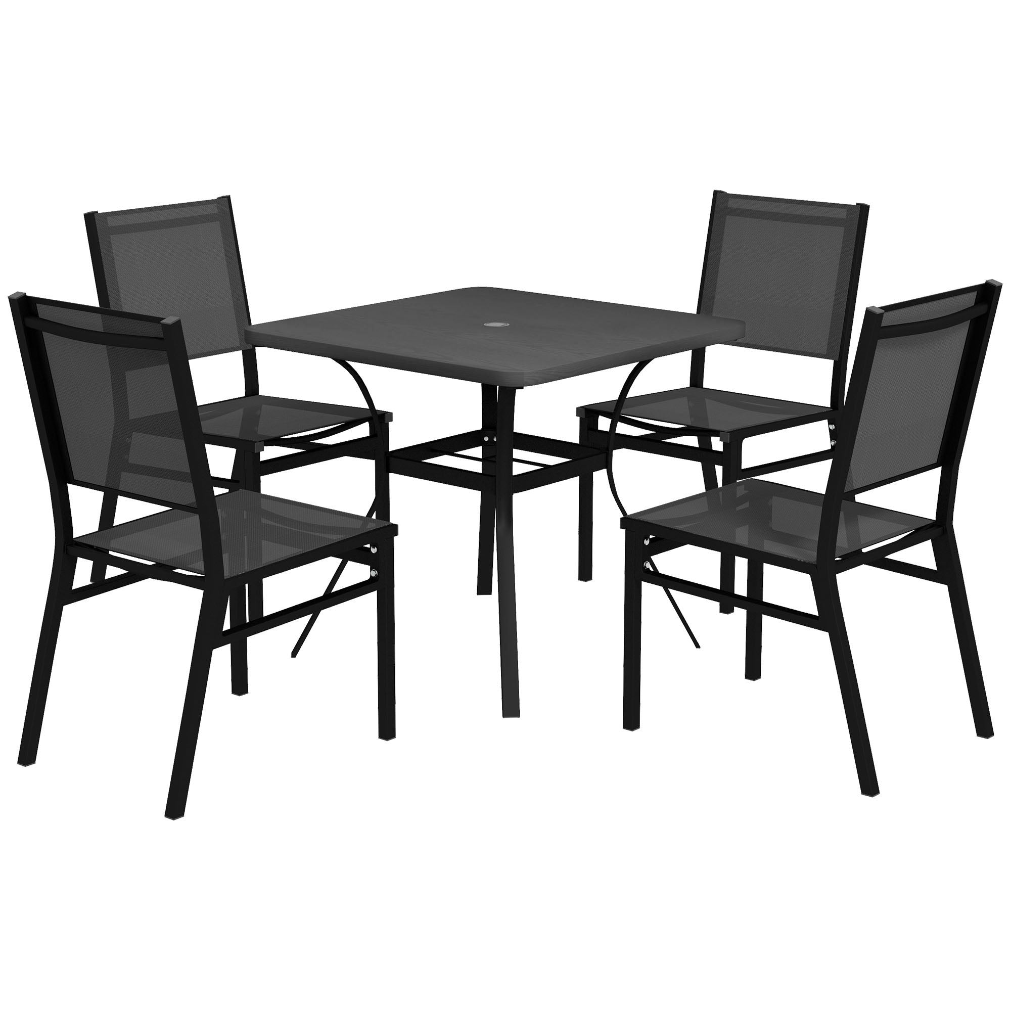 5 Pieces Outdoor Dining Set with Umbrella Hole, Patio Table and Chairs with Steel Top, Breathable Mesh Seat Back Outdoor Dining Sets Dark Grey  at Gallery Canada