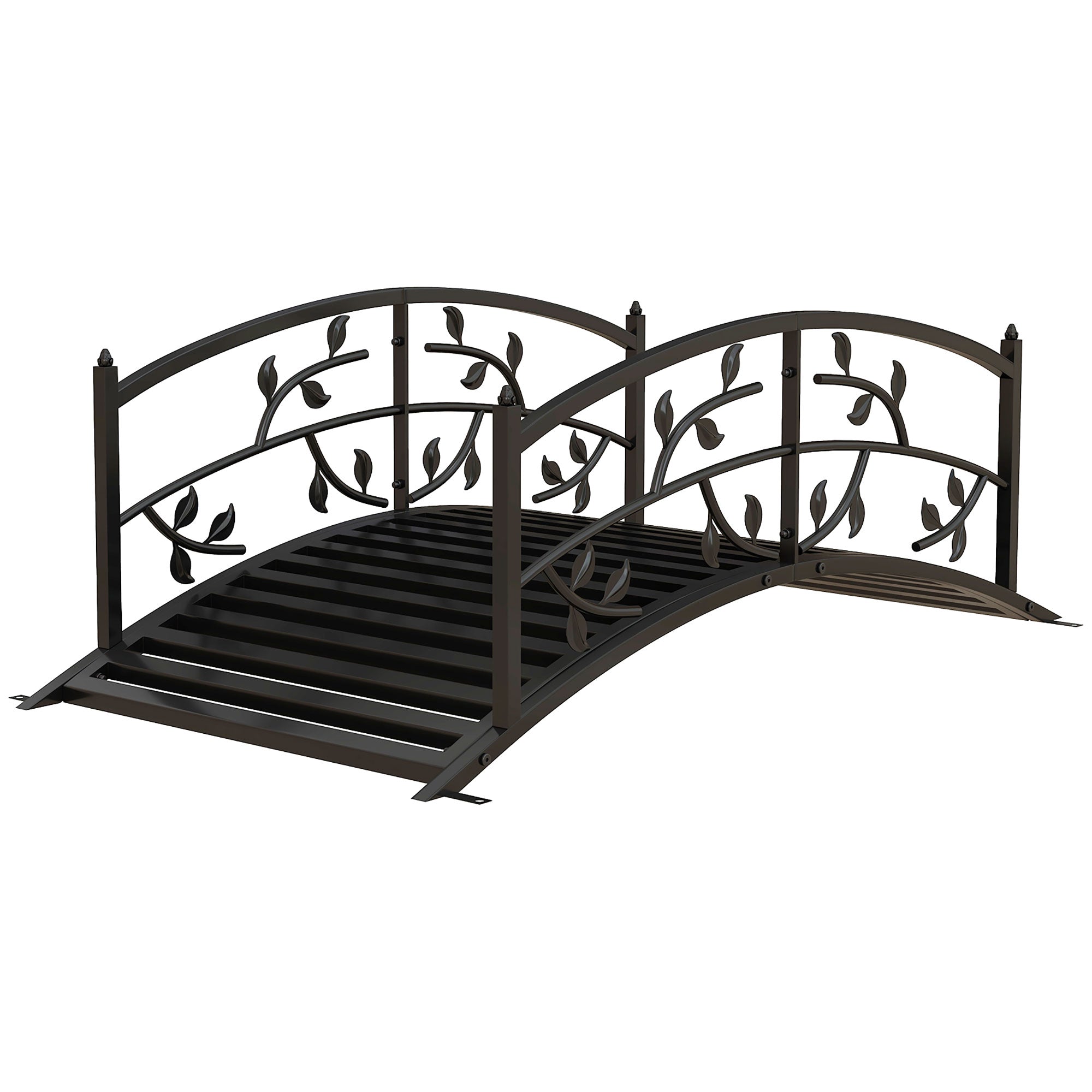 4' Metal Arch Garden Bridge Arc Footbridge with Guardrails and Decorative Vine Pattern, Black Garden Bridges Black  at Gallery Canada