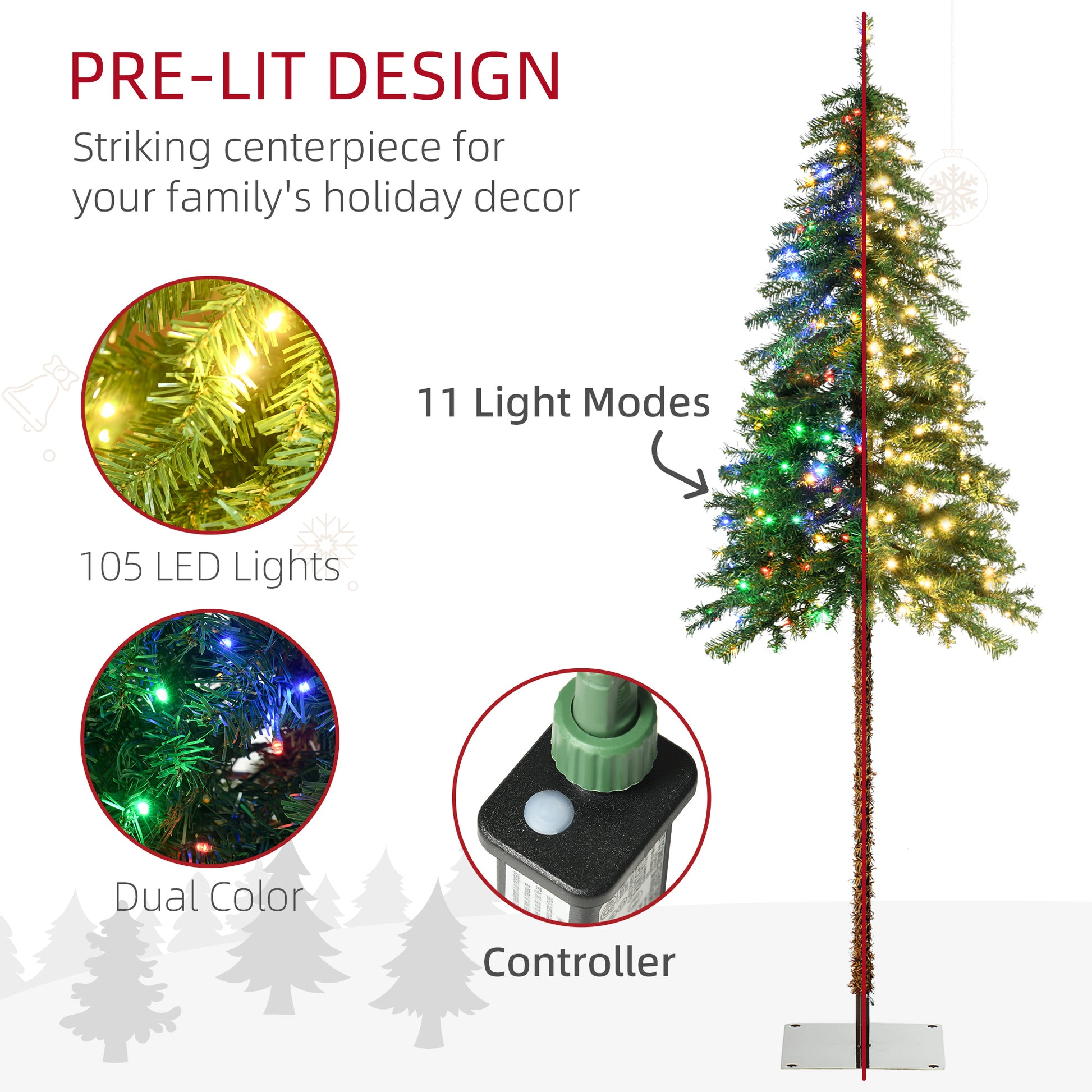 6' Artificial Christmas Trees, with Warm White or Colourful LED Lights, Pencil Shape, Steel Base, Green Pencil Christmas Trees   at Gallery Canada