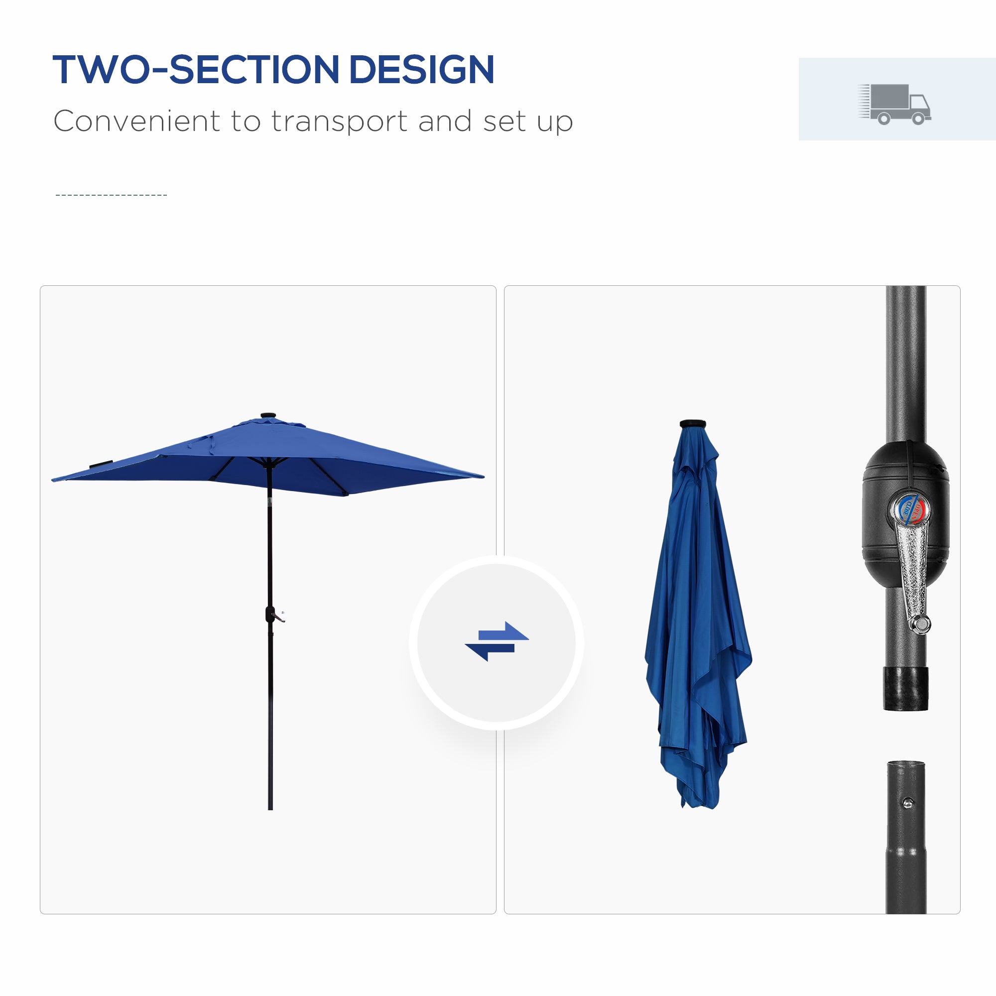 6' x 10' Patio Umbrella with 35 LED Solar Lights and Tilt, Rectangular Outdoor Table Umbrella with Crank, Dark Blue Sun Umbrellas   at Gallery Canada