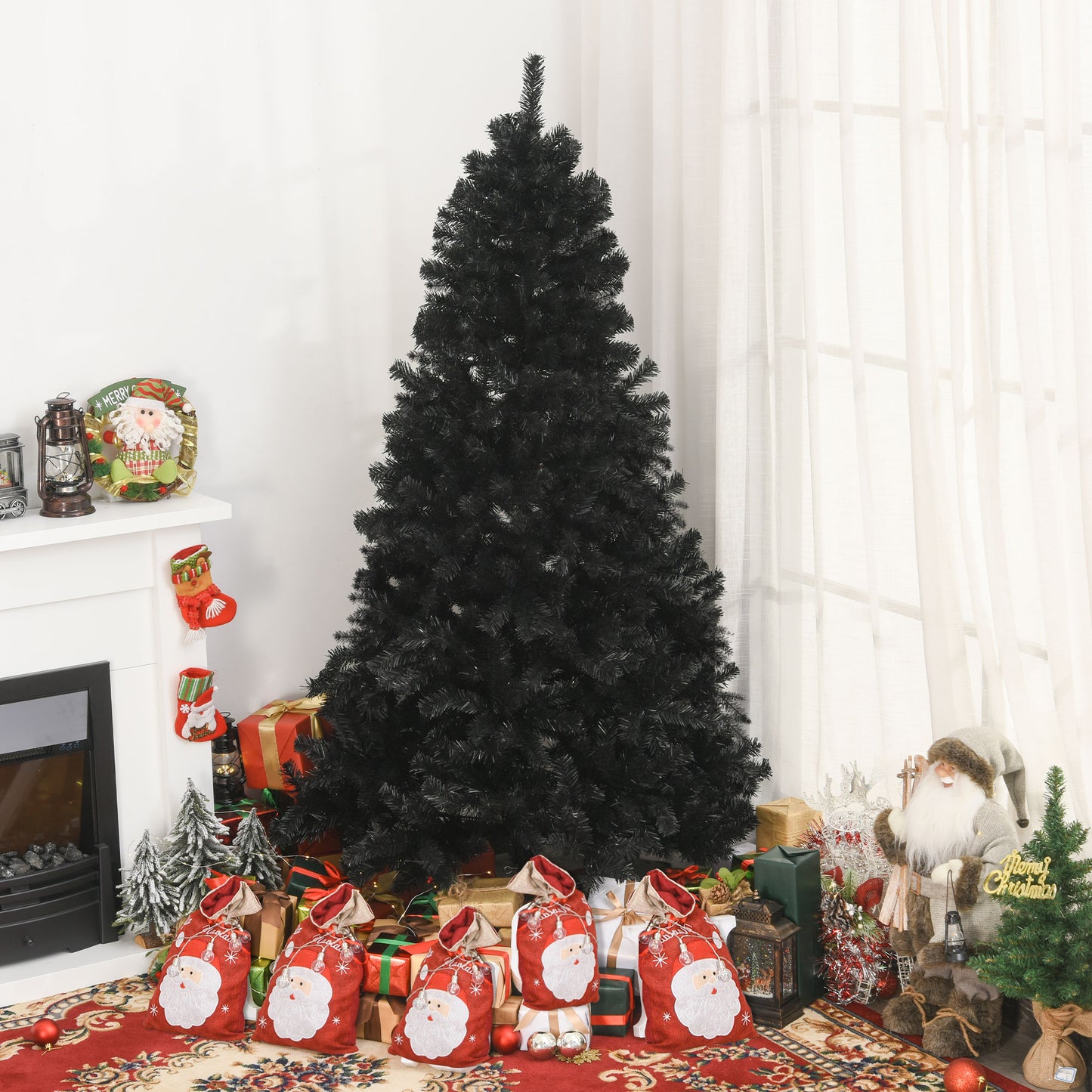 7ft Artificial Christmas Tree Holiday Home Indoor Decoration with Automatic Open, Black Artificial Christmas Trees   at Gallery Canada