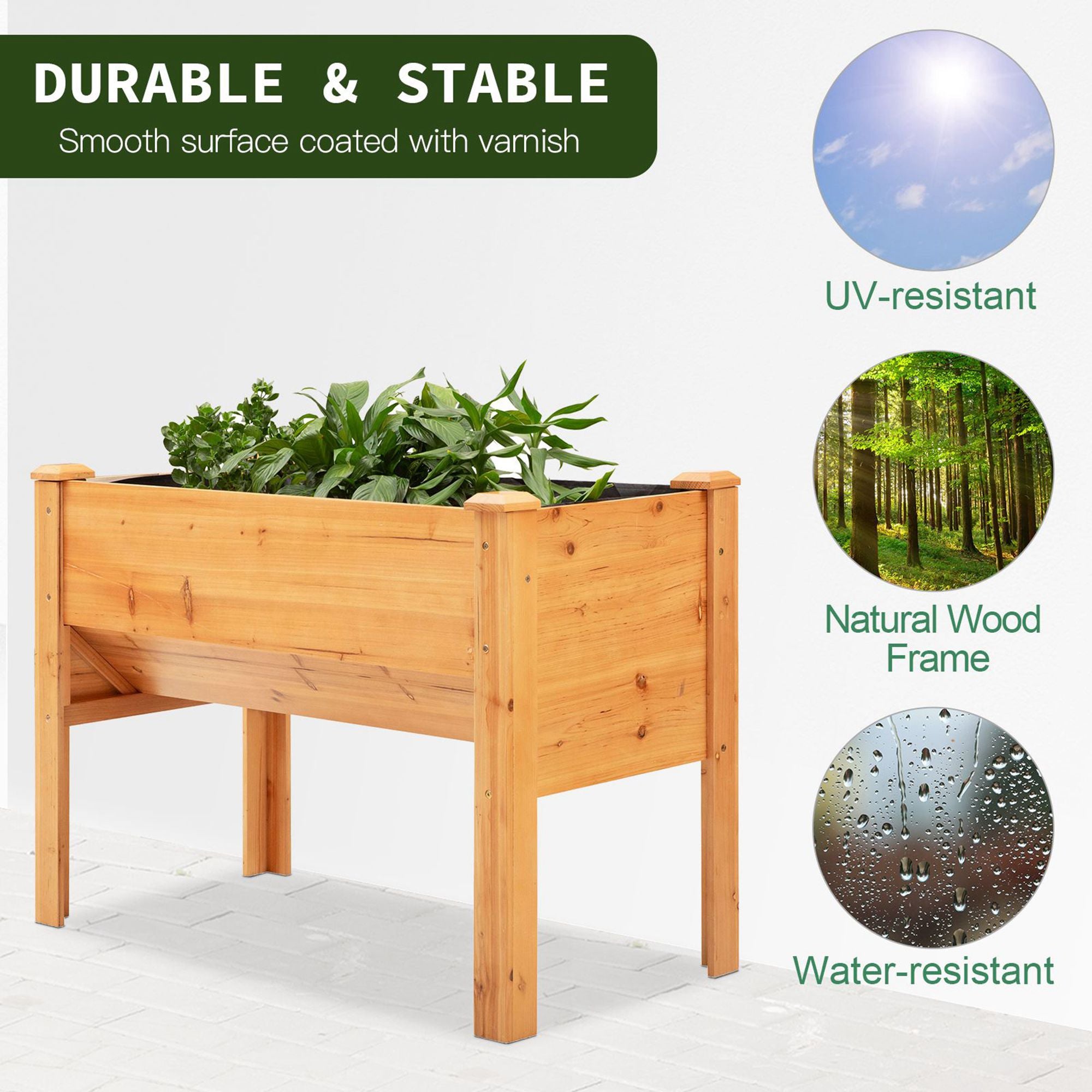 49'' x 24'' x 32'' Wooden Raised Garden Plant Stand Outdoor Tall Flower Bed Box with Hooks, Nature Wood Color Elevated Garden Beds   at Gallery Canada