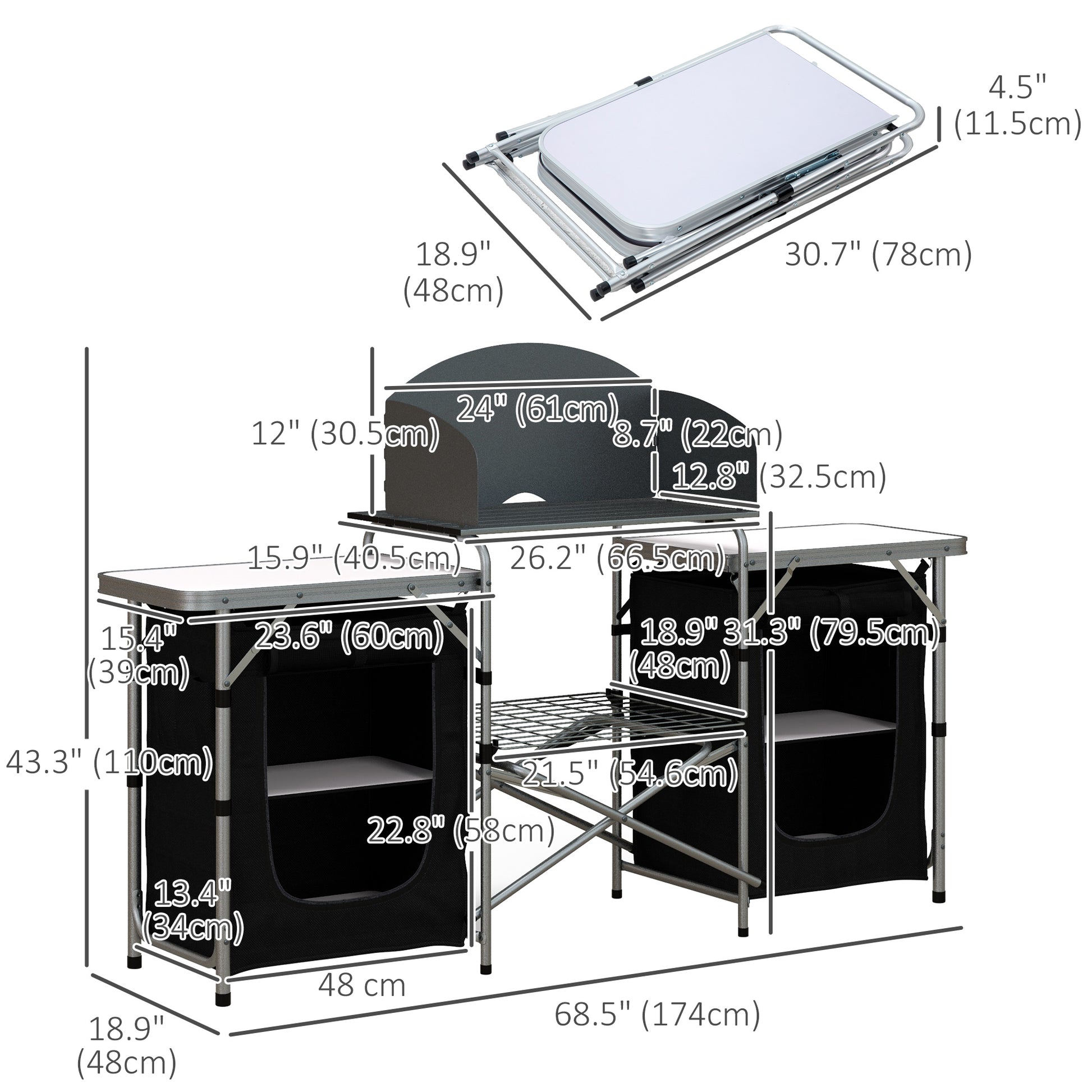 Aluminum Camping Table, Folding Camping Kitchen with Windshield, Cupboards and Carrying Bag, for BBQ Camp Party Picnic Picnic Tables & Camping Chairs   at Gallery Canada