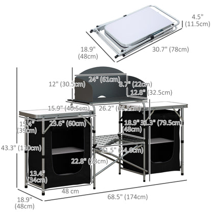 Aluminum Camping Table, Folding Camping Kitchen with Windshield, Cupboards and Carrying Bag, for BBQ Camp Party Picnic Picnic Tables & Camping Chairs   at Gallery Canada