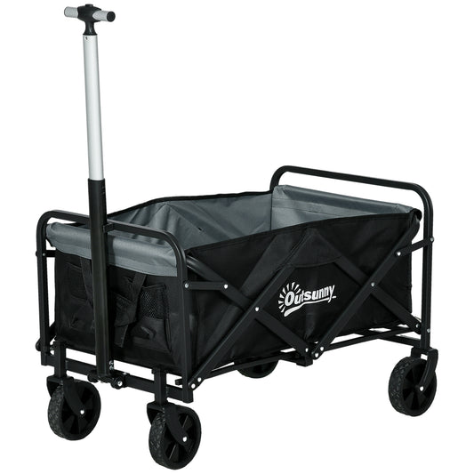 Steel Frame Folding Garden Cart, Collapsible Wagon with Telescopic Handle and All-Terrain Wheels - Gallery Canada