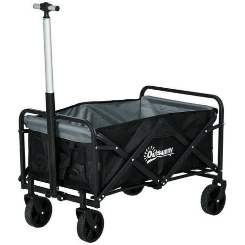 Steel Frame Folding Garden Cart, Collapsible Wagon with Telescopic Handle and All-Terrain Wheels