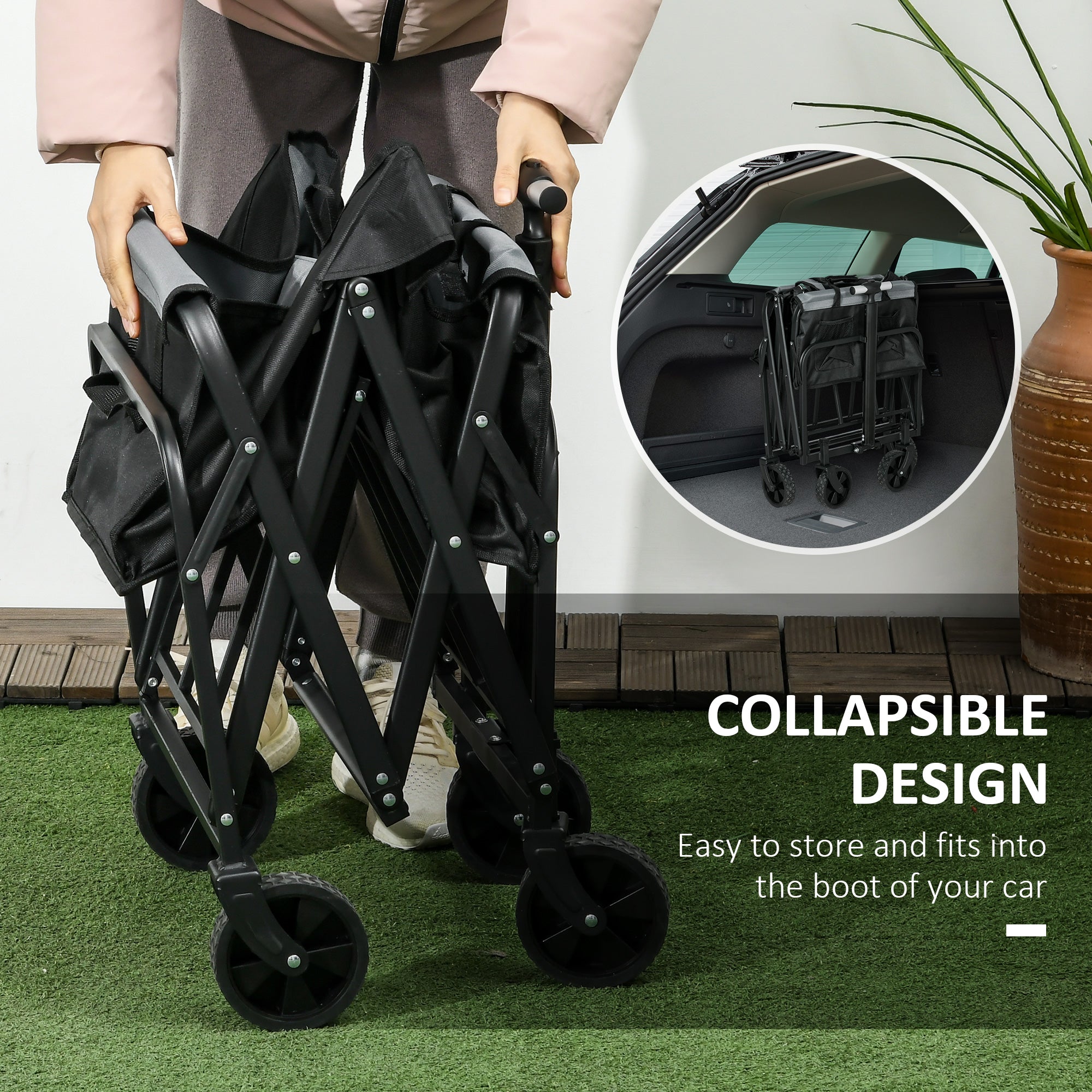 Steel Frame Folding Garden Cart, Collapsible Wagon with Telescopic Handle and All-Terrain Wheels Folding Garden Carts   at Gallery Canada