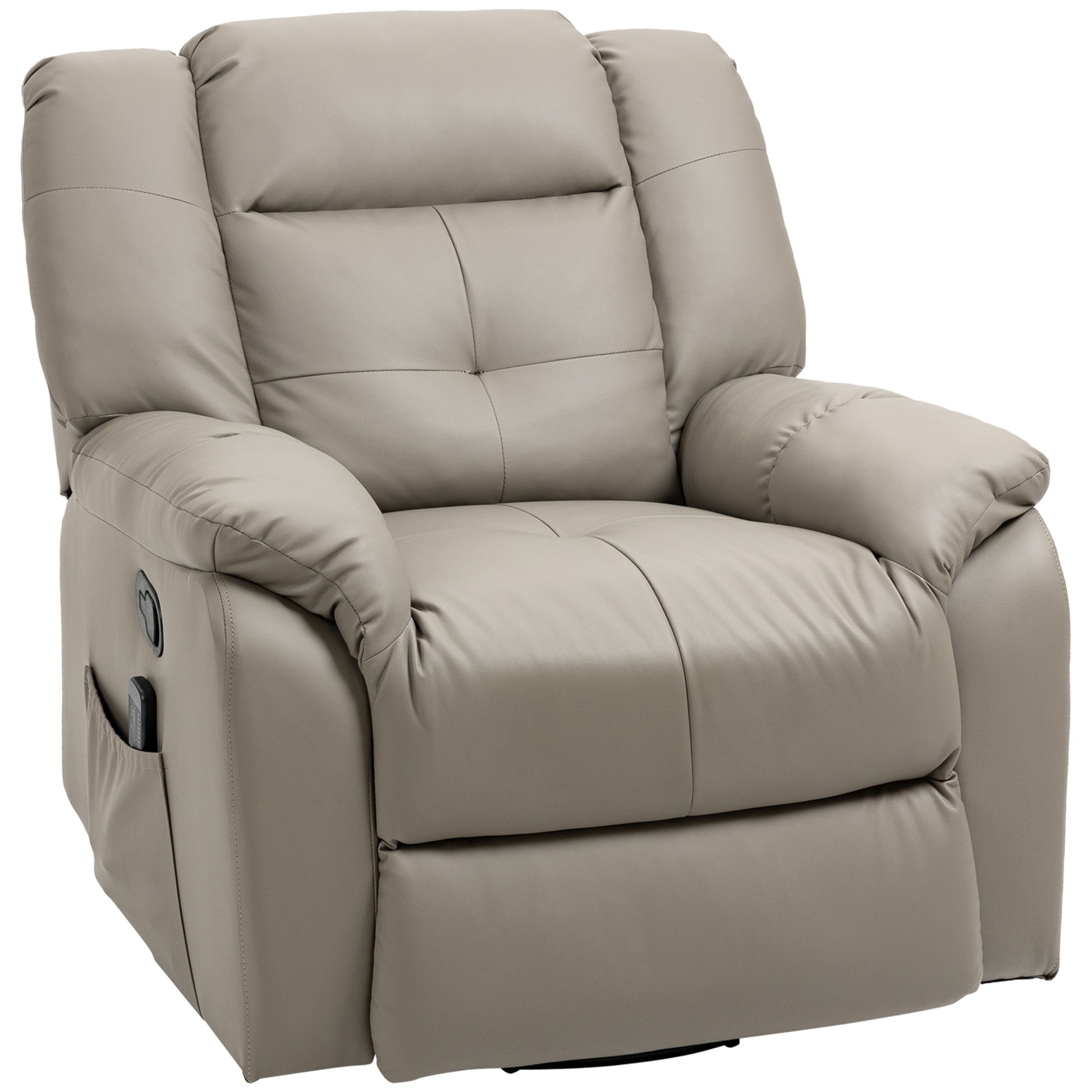 8-Point Vibration Massage Recliner Chair for Living Room, PU Leather Reclining Chair, Swivel Recliner with Remote Control, Rocking Function, Grey Single Sofas   at Gallery Canada