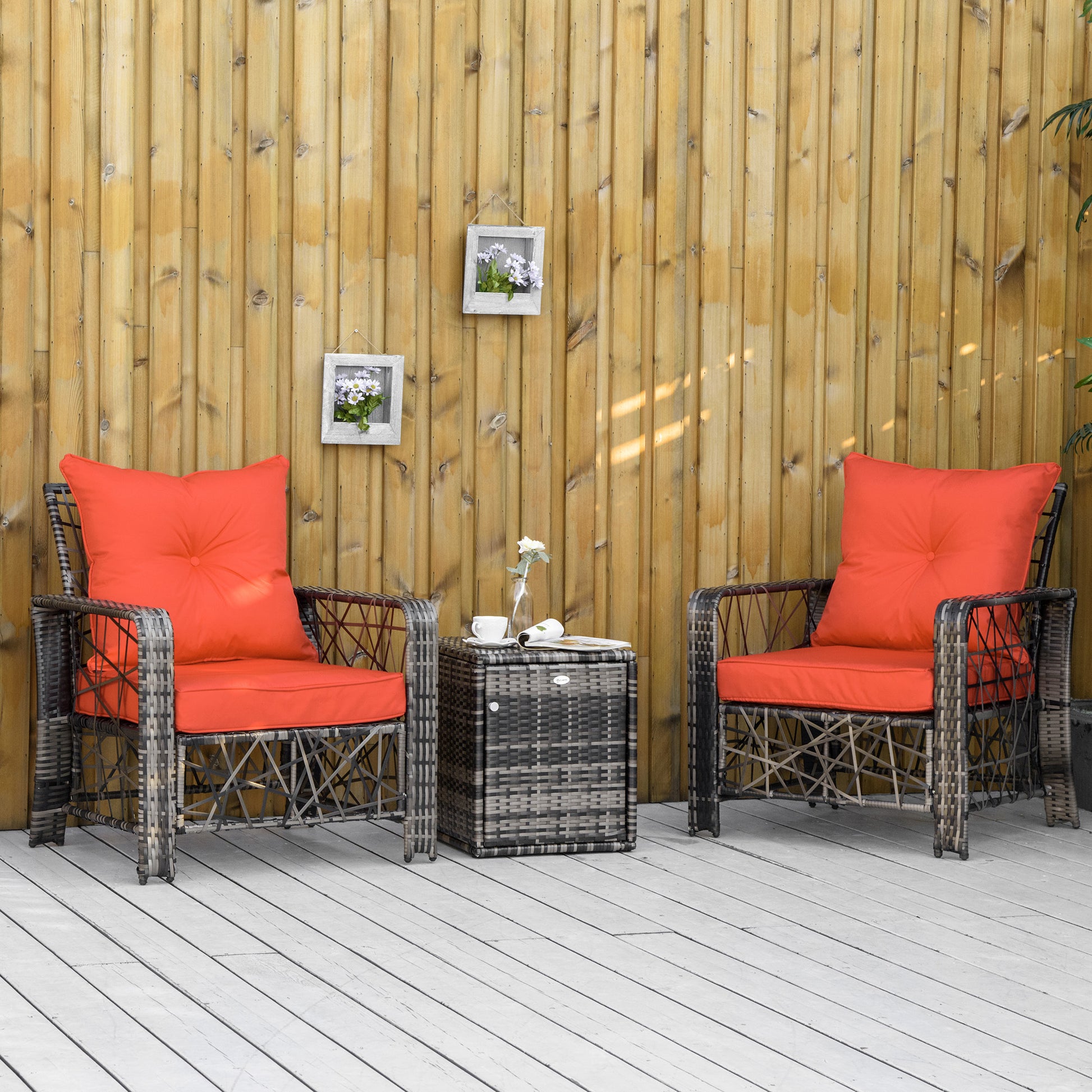 Deluxe 3-Piece Rattan Patio Furniture Set with Cushions & Storage, Red Bistro Sets   at Gallery Canada