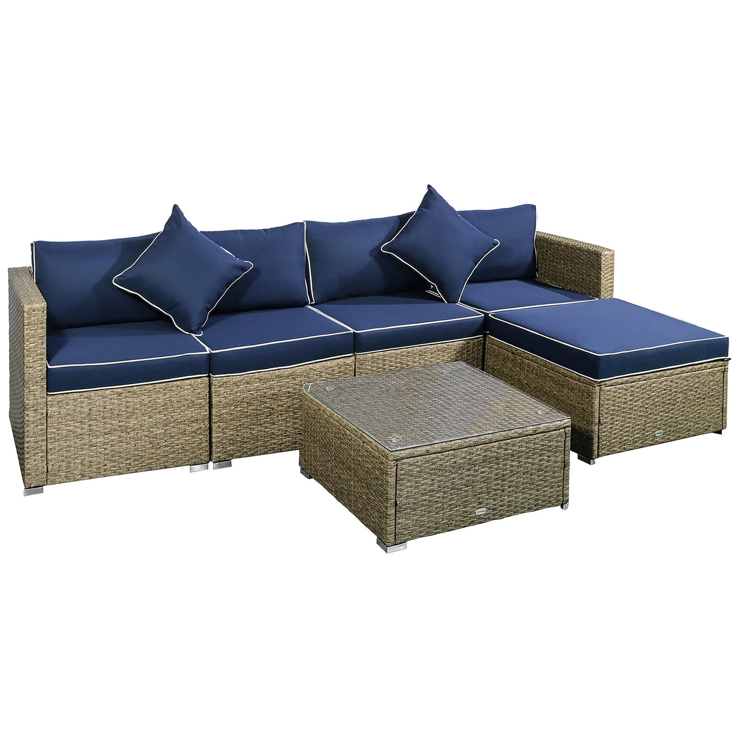 6-Piece Deluxe Rattan Wicker Patio Sofa Set with Cushions and Table, Yellow/Navy Patio Furniture Sets Multi Colour  at Gallery Canada