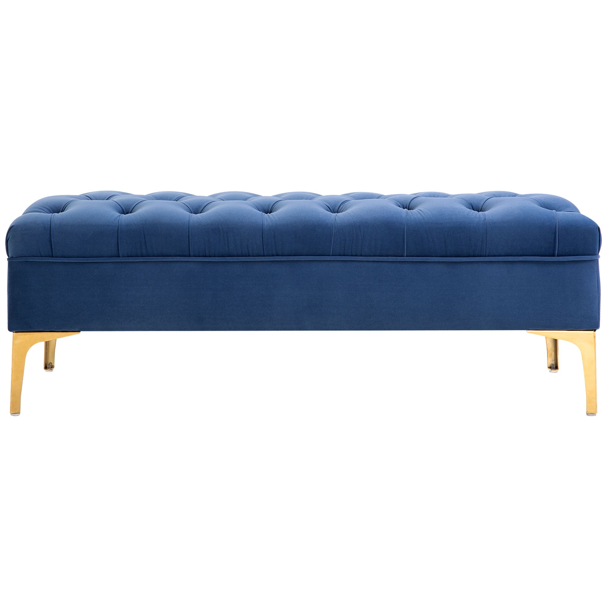 Velvet Upholstered Bench, End of Bed Bench, Entryway Shoe Bench with Button Tufted for Living Room, Bedroom, Blue Storage Ottomans & Benches Blue  at Gallery Canada