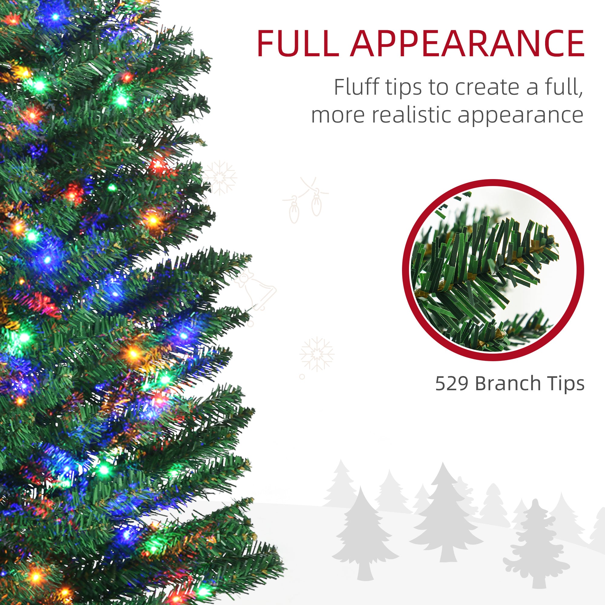 7.5' Artificial Pencil Christmas Trees Holiday Decoration with Colourful LED Lights, Steel Base, Skinny Shape Pencil Christmas Trees   at Gallery Canada