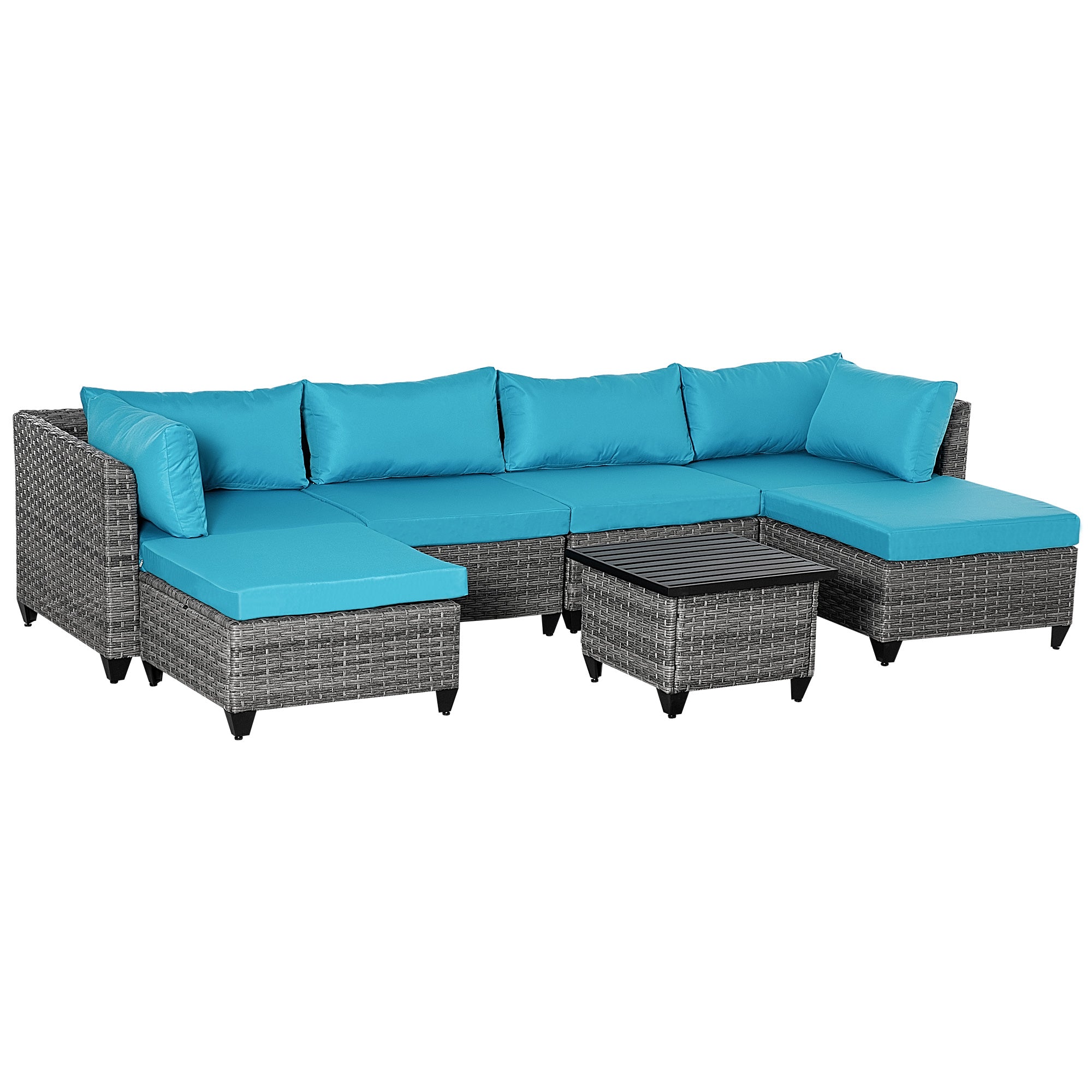 7-Piece Wicker Patio Furniture Set with Thick Cushions and Coffee Table, Light Blue Patio Furniture Sets Multi Colour  at Gallery Canada