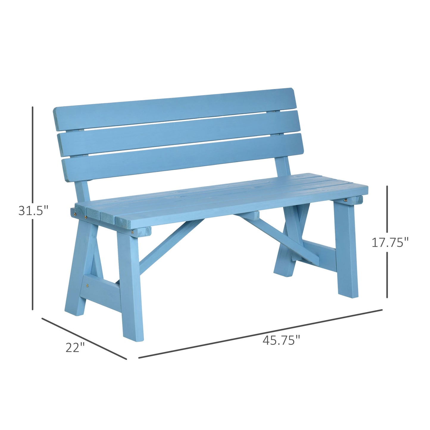 Wooden Garden Bench for Outdoor, 2-person Patio Bench, Loveseat Furniture for Lawn, Deck, Yard, Porch and Entryway, Blue Outdoor Benches   at Gallery Canada