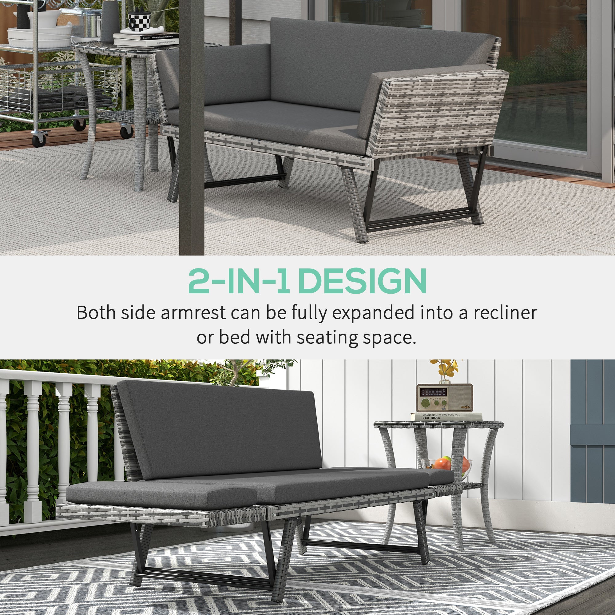 Convertible Wicker Loveseat Grey Patio Chaise Lounge Patio Furniture Sets   at Gallery Canada