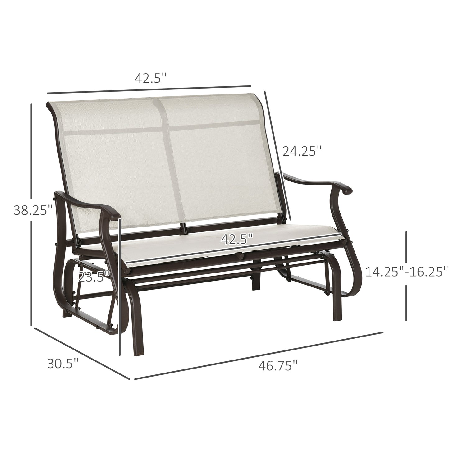 Garden Double Gliding Chair, Patio Glider Armchair for Outdoor, Backyard Mesh Seat and Backrest, Steel Frame Cream White Outdoor Gliders   at Gallery Canada