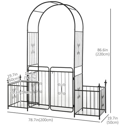 7.2FT Metal Garden Arbor Arch with Double Doors, 2 Side Planter Baskets, Climbing Vine Frame, Black Garden Arches   at Gallery Canada