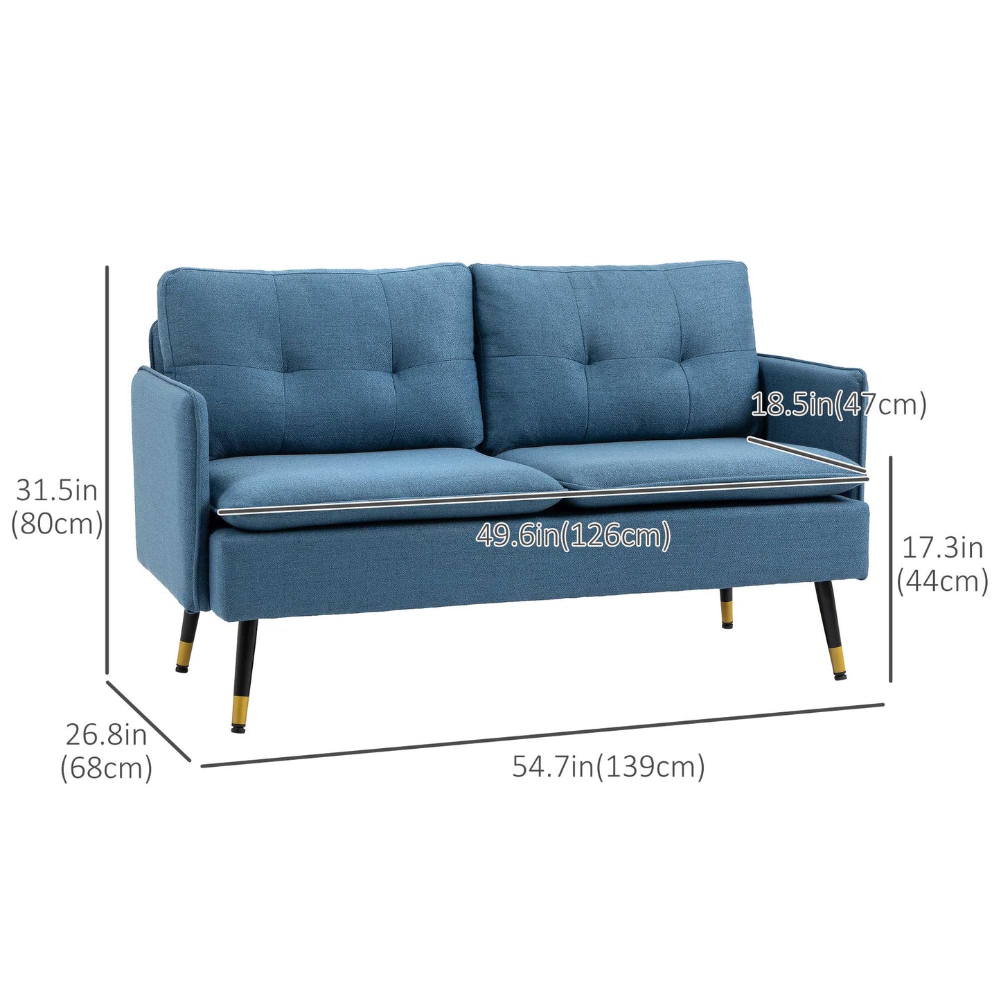 55" Loveseat Sofa for Bedroom, Modern Love Seats Furniture with Button Tufting, Upholstered Small Couch for Small Space, Dark Blue 2-Seater Sofas   at Gallery Canada