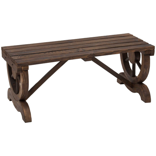 Rustic Wood Wheel Outdoor Garden Bench for 2-Person with a Unique Wheel Design on the Legs &; Durable Build - Gallery Canada