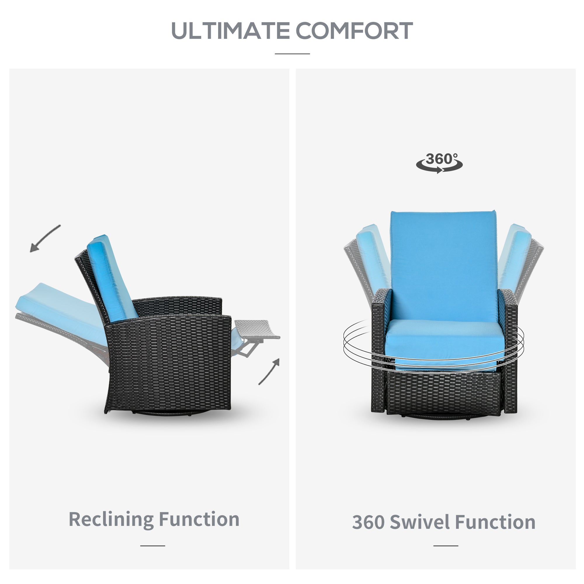 Outdoor Rattan Wicker Lounge Chair with Footrest &; Soft Cushion for Patio, Garden, Backyard Patio Chairs   at Gallery Canada