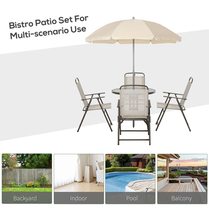 6 Pieces Outdoor Dining Set for 4 with Umbrella Patio Outdoor Furniture Set with Round Table 4 Folding Chairs Cream Outdoor Dining Sets   at Gallery Canada