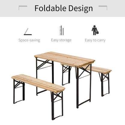 3 Pieces Folding Picnic Table Set, Portable Folding Picnic Table Set, 1 Picnic Table and 2 Benches, Natural Bistro Sets   at Gallery Canada