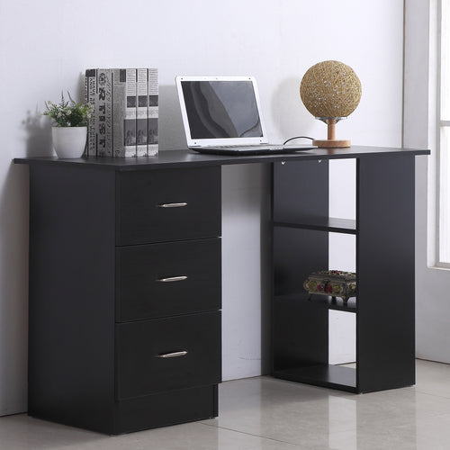 Computer Desk with 3-Tier Storage Shelves, 47 Inches Home Office Desk with Drawers, Study Writing Table, Black