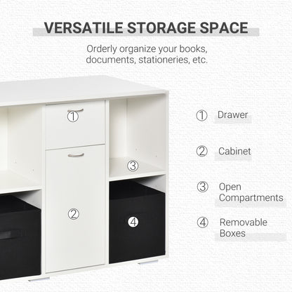 Convertible L-Shaped Computer Desk, Corner Table wth 3 Fabric Storage Boxes, Retractable Home Office Desk, White Writing Desks   at Gallery Canada