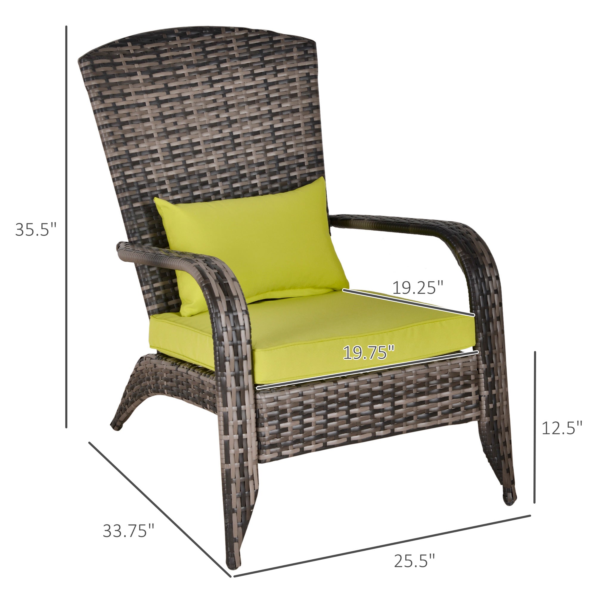 Wicker Adirondack Chair with Cushions, Tall Backrest, Armrests for Patio, Green Patio Chairs   at Gallery Canada