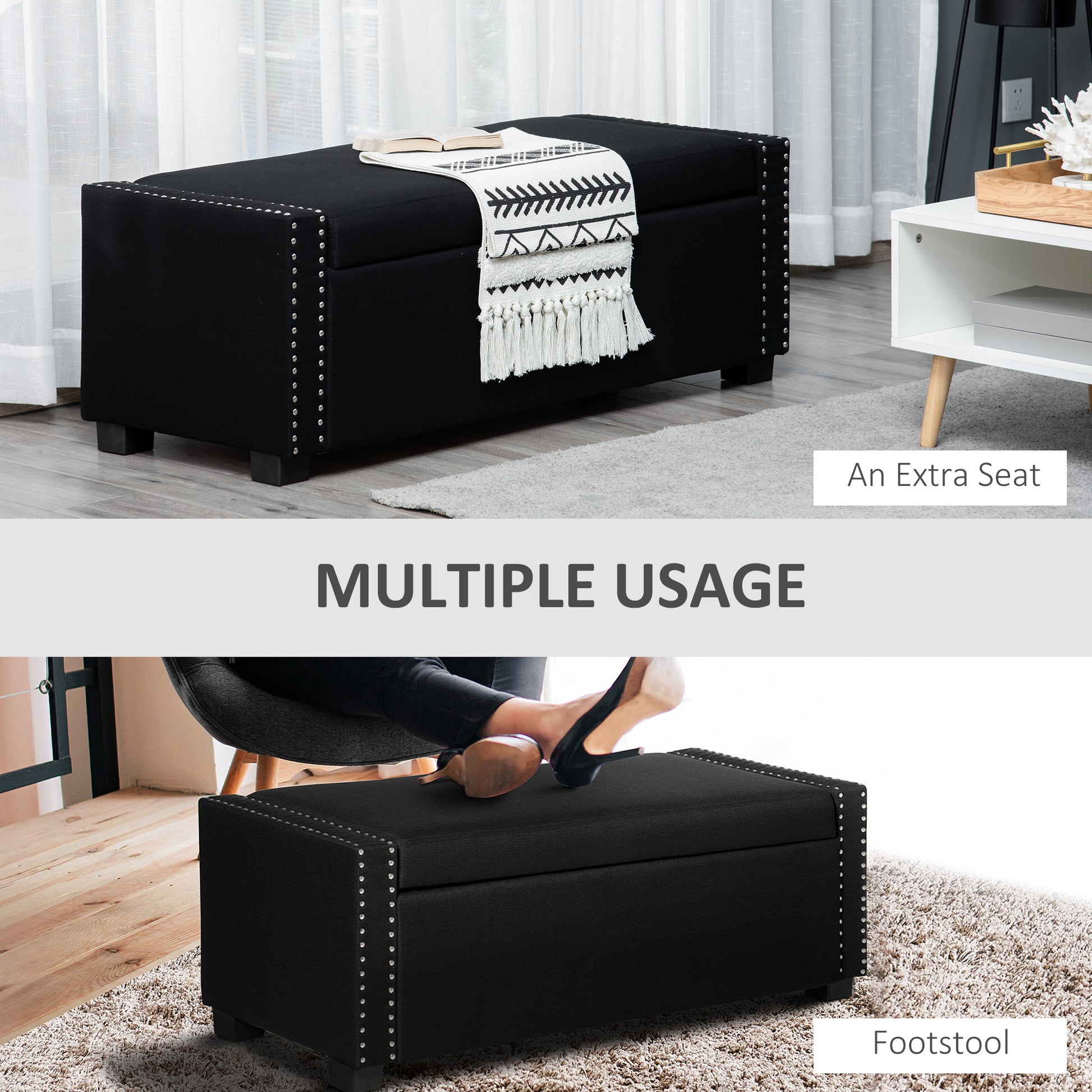 Upholstered Flip Top Storage Bench Fabric Ottoman for Bedroom, Living room, Dark Grey - Gallery Canada