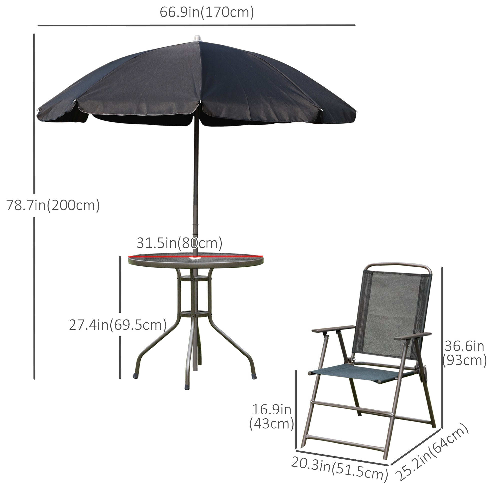 6 Pieces Outdoor Dining Set for 4 with Umbrella Patio Outdoor Furniture Set with Round Table 4 Folding Chairs Black Outdoor Dining Sets   at Gallery Canada