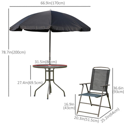 6 Pieces Outdoor Dining Set for 4 with Umbrella Patio Outdoor Furniture Set with Round Table 4 Folding Chairs Black Outdoor Dining Sets   at Gallery Canada