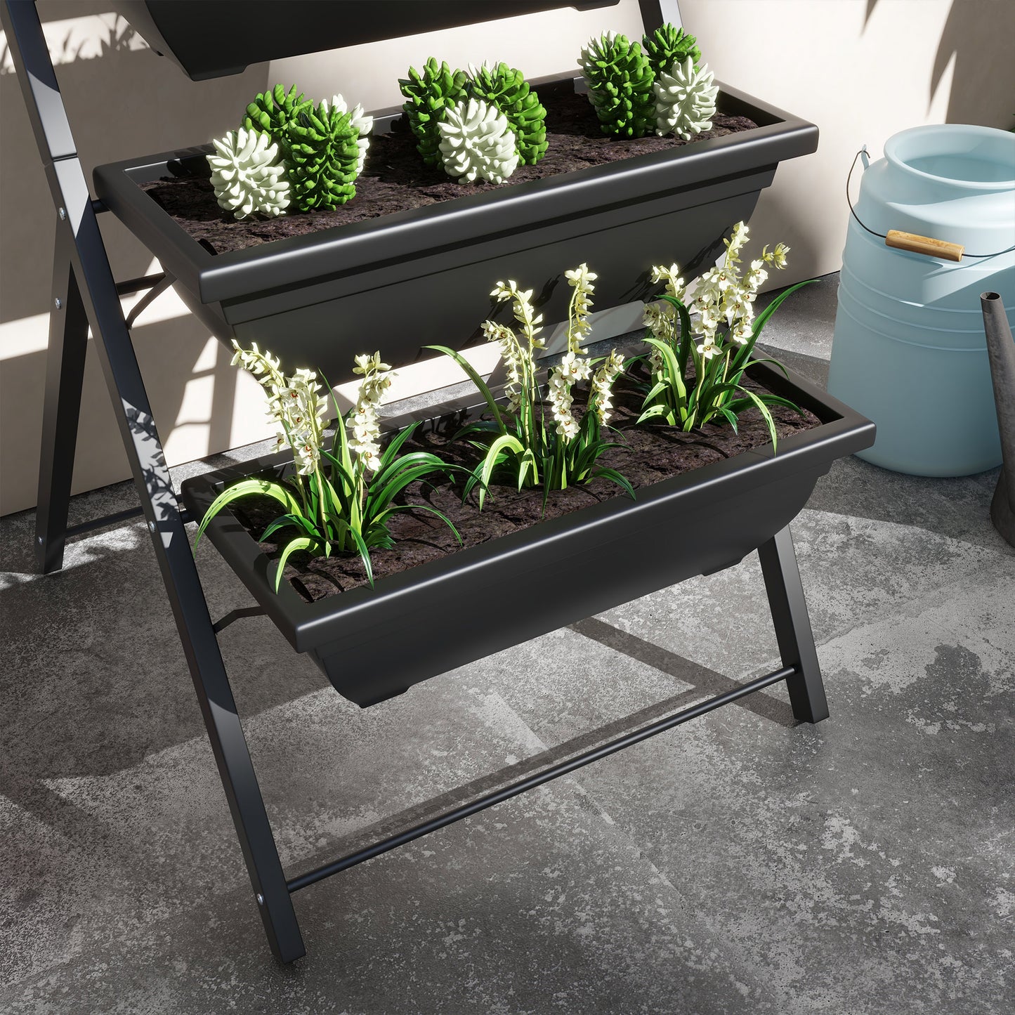 5-Tier Raised Garden Bed with 5 Planter Box, Outdoor Plant Stand Grow Containers with Leaking Holes, Black Plant Stands   at Gallery Canada