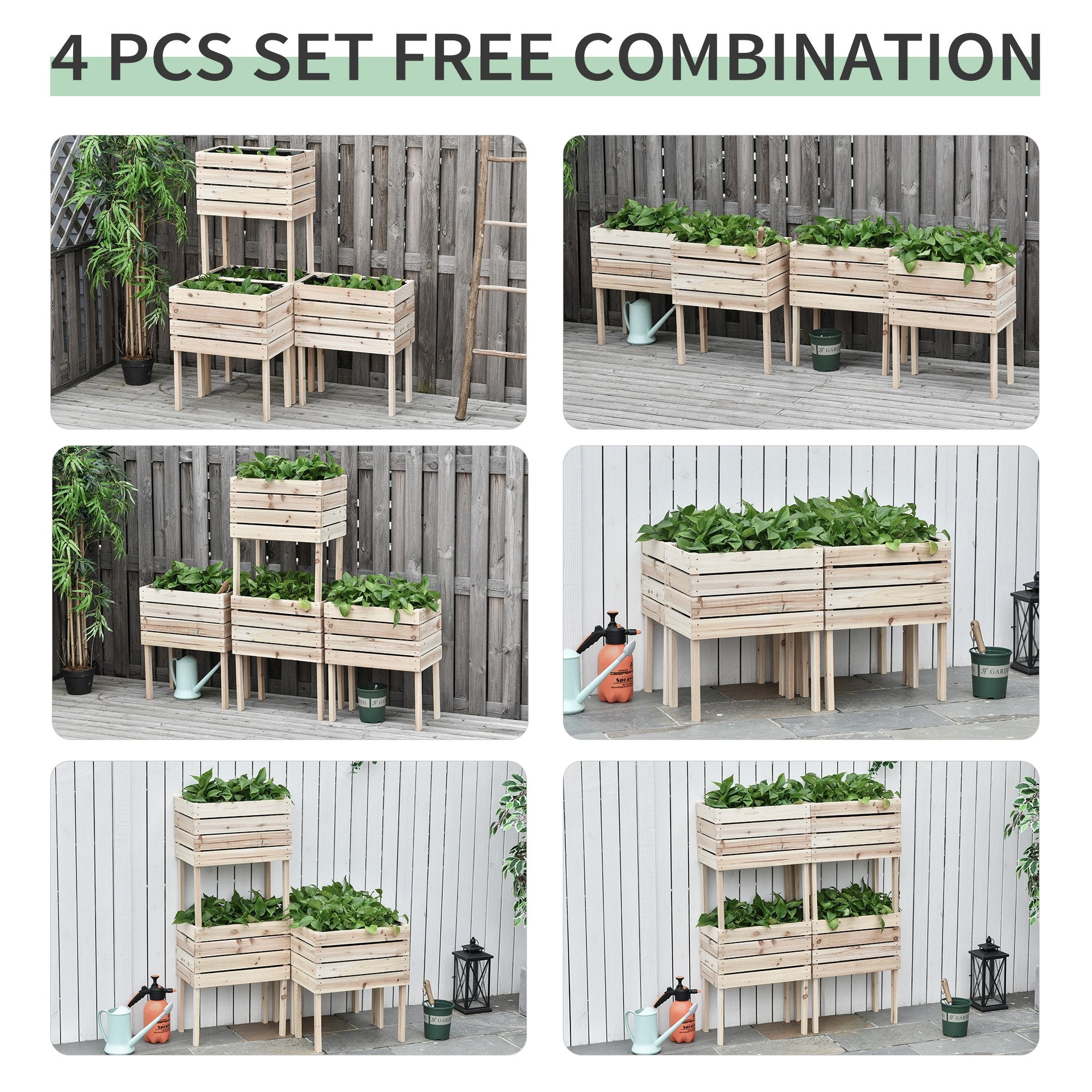 4PCS Wooden Raised Beds for Garden, DIY Shape Elevated Planter Box Kit with Bed Liner for Flowers Vegetables, Outdoor Indoor Planting Box Container Elevated Garden Beds   at Gallery Canada