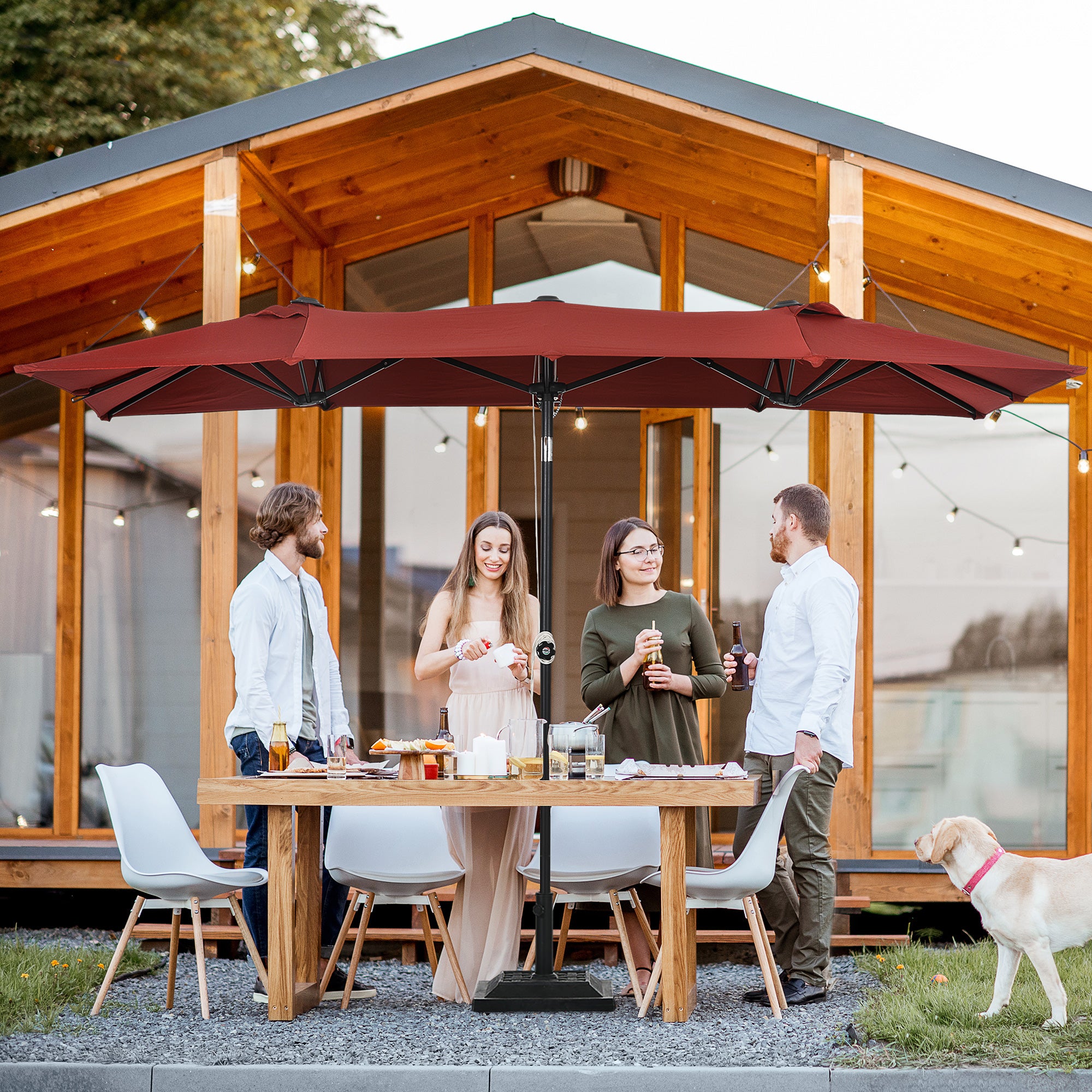 Double-Sided Patio Umbrella Parasol with Tilt, Adjustable Height, Vents and 12 Ribs, for Garden, Deck, Pool, Wine Red Sun Umbrellas   at Gallery Canada