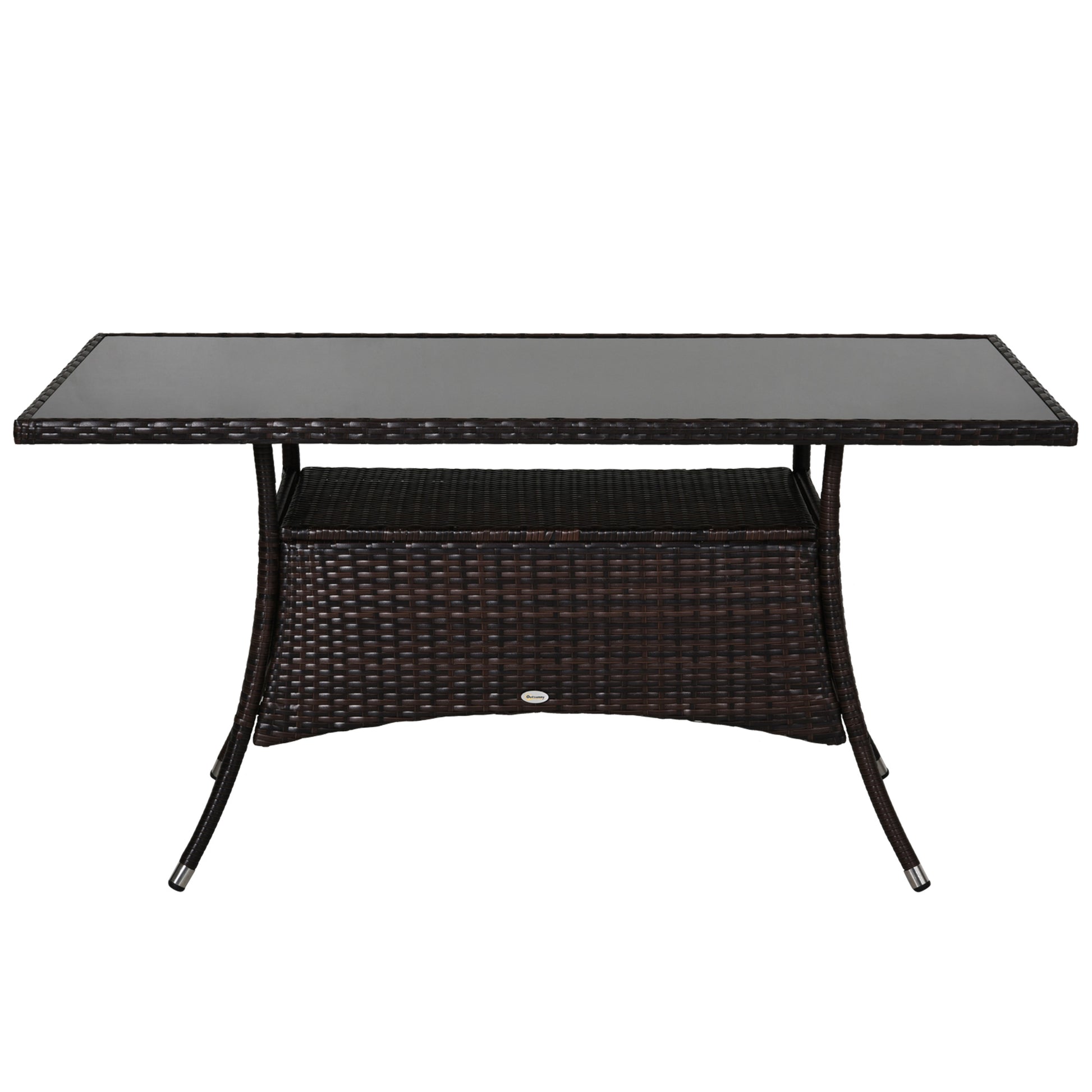 Garden Dining Table, Patio Rattan Dining Table with Glass Top, Storage Shelf for Yard, 59" x 34" x 29", Brown Patio Dinning Tables Multi Colour  at Gallery Canada