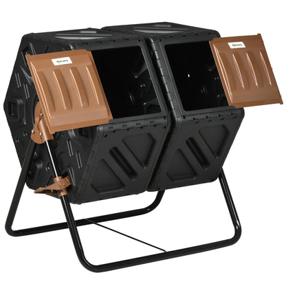 Rotating Composter, Dual Chamber Compost Bin with 24 Vents and Steel Legs, 34.5 Gallon Outdoor Compost Bin Black & Brown  at Gallery Canada