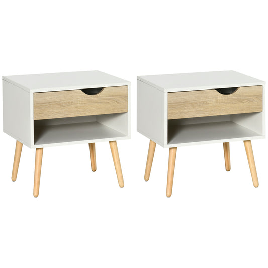Set of 2 Bedside Table with Drawer and Shelf, Modern Nightstand, End Table for Bedroom - Gallery Canada