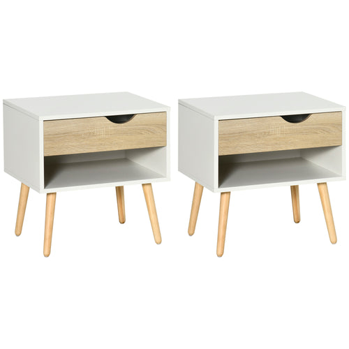 Set of 2 Bedside Table with Drawer and Shelf, Modern Nightstand, End Table for Bedroom