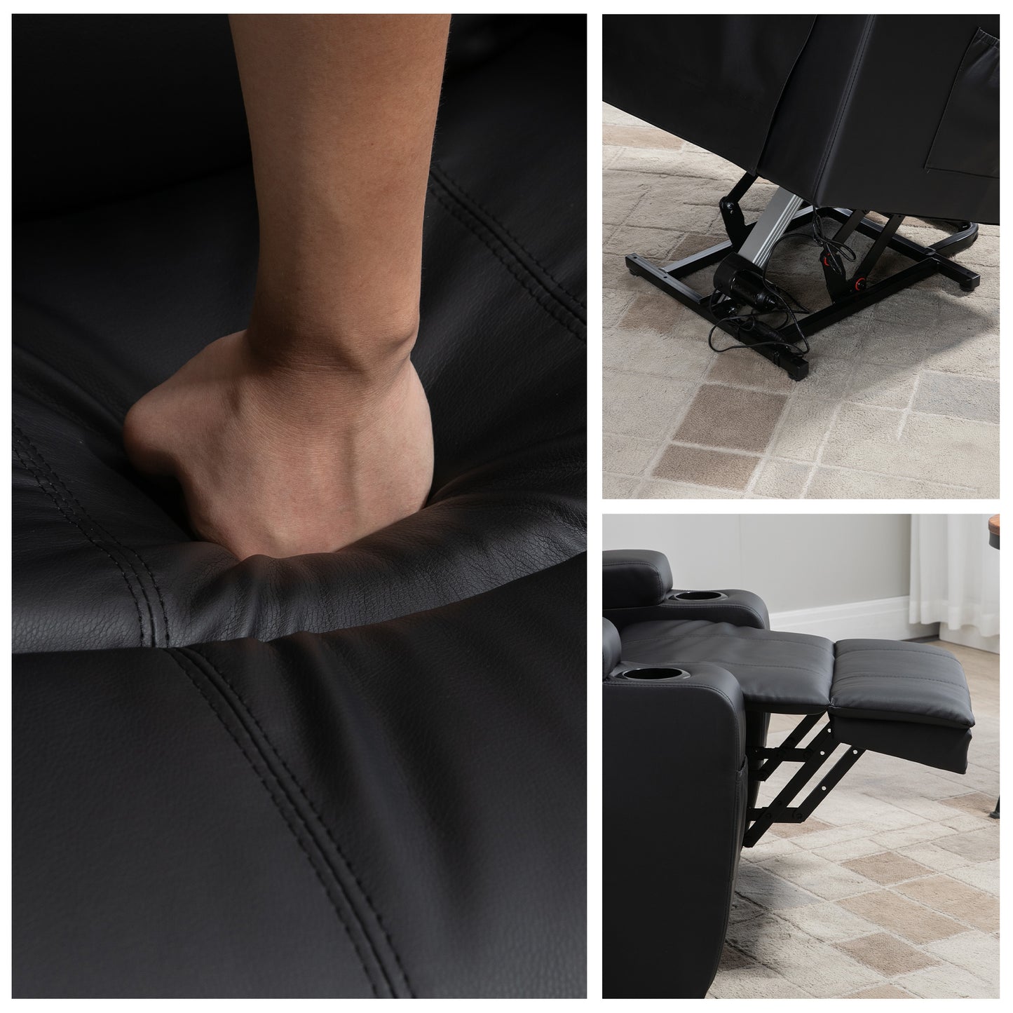 Power Lift Chair for Elderly, PU Leather Recliner Sofa Chair with Footrest, Remote Control, Side Pockets and Cup Holders, Black Electric Power Lift Chairs   at Gallery Canada