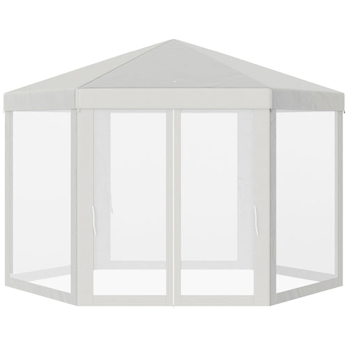 Φ13' Hexagon Party Tent Patio Gazebo Outdoor Activity Event Canopy Quick Sun Shelter Pavilion with Netting Mesh Sidewall Cream White