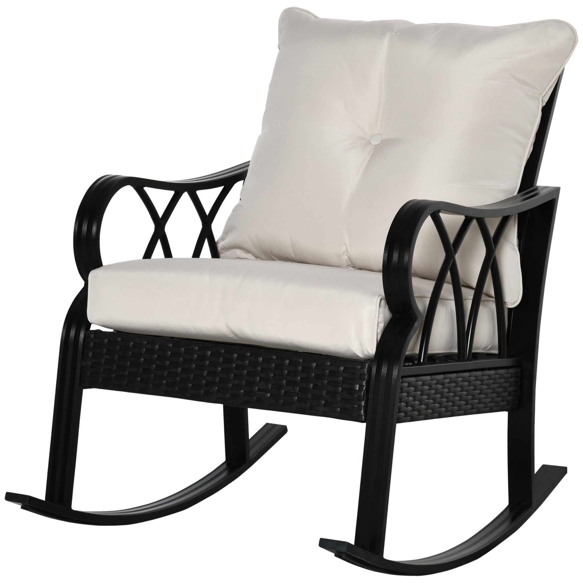 Outdoor Wicker Rocking Chair with Padded Cushions for Garden, Patio, and Backyard, Khaki Patio Chairs Multi Colour  at Gallery Canada