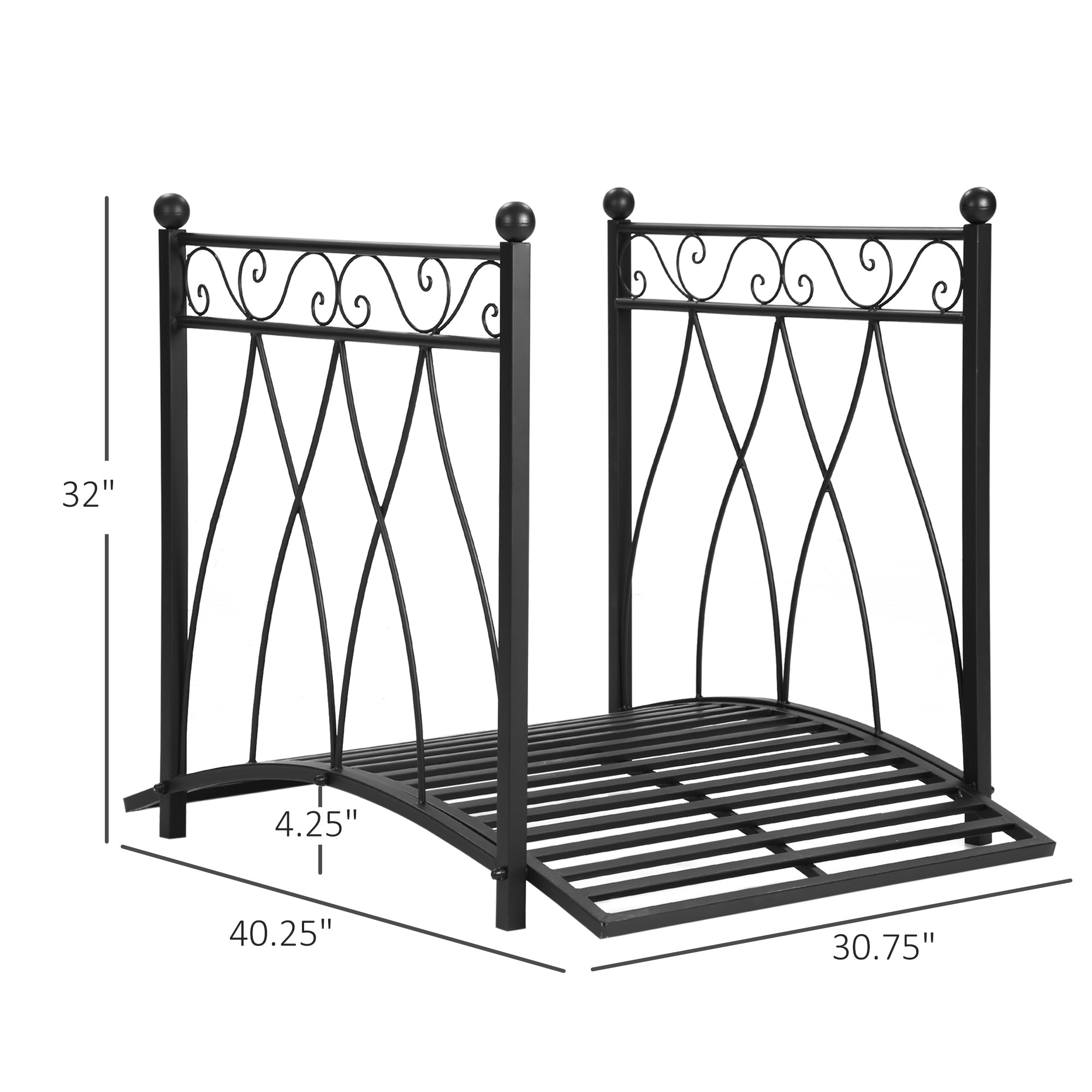 3.3FT Classic Garden Bridge with Safety Railings Arc Footbridge Decorative Pond Bridge for Backyard Creek Stream, Black Garden Bridges   at Gallery Canada