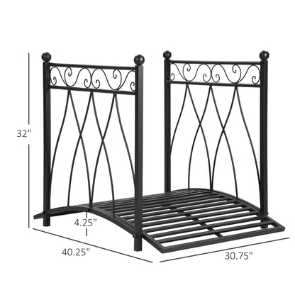 3.3FT Classic Garden Bridge with Safety Railings Arc Footbridge Decorative Pond Bridge for Backyard Creek Stream, Black Garden Bridges   at Gallery Canada