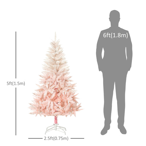 5ft Artificial Christmas Tree Home Decoration Automatic Open White and Pink