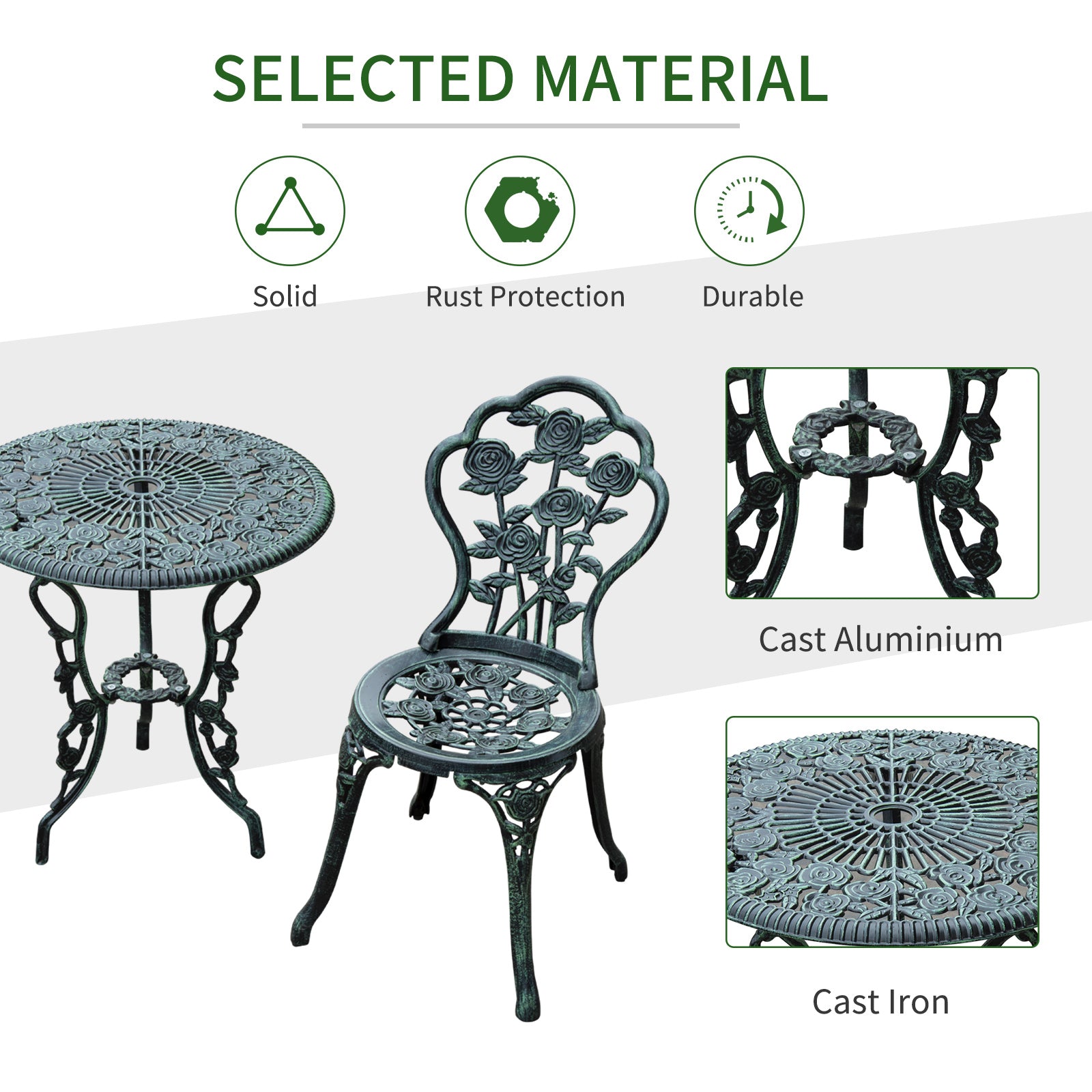 3 Pieces Patio Bistro Table and Chairs Antique Green Bistro Sets   at Gallery Canada