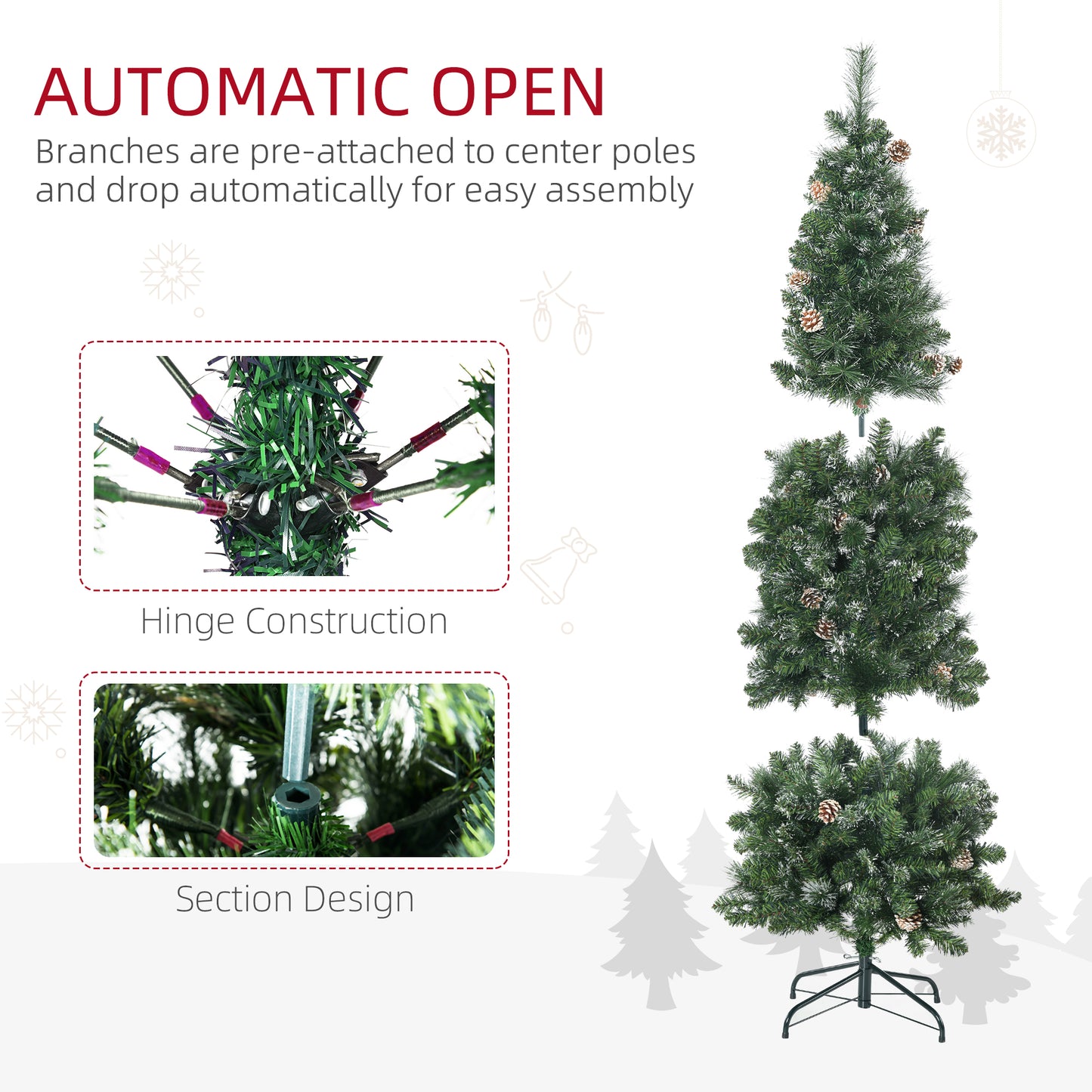 6' Artificial Pencil Christmas Tree with Snow Frosted Branches, Auto Open, Steel Base Pencil Christmas Trees   at Gallery Canada