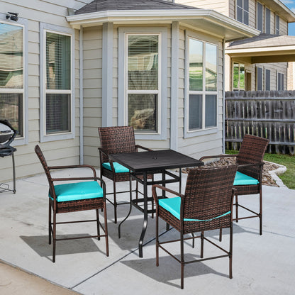 5-Piece Wicker Bar Set, Patio Bar Table Chair with Parasol Hole for Poolside, 31.5"x31.5"x39.8", Brown Bistro Sets   at Gallery Canada