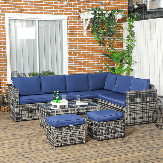 6pcs Garden Furniture Sofa Set, 8-Seater Outdoor Sofa Sectional with 3 Loveseat Wicker Sofa with Cushions - Gallery Canada