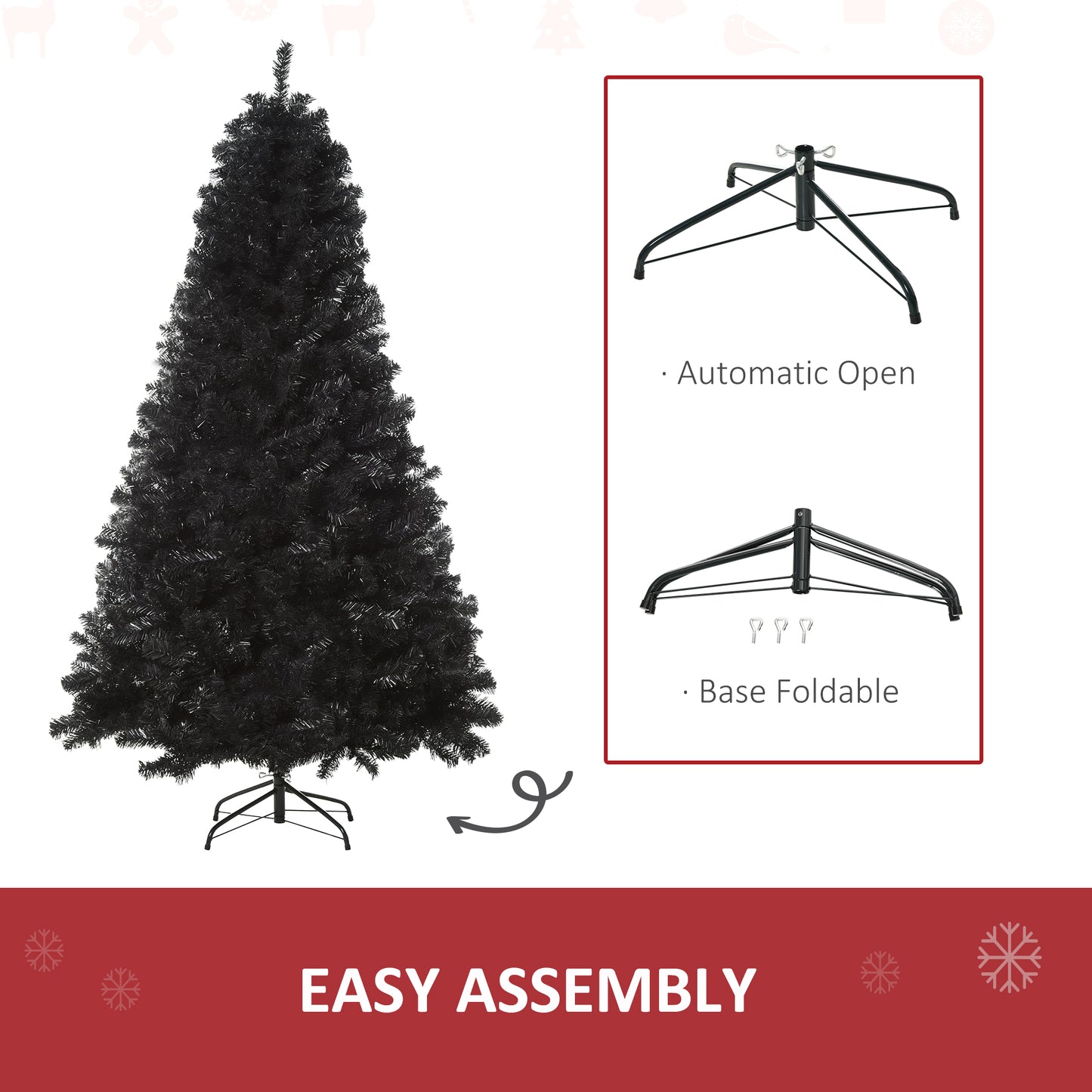 6ft Artificial Christmas Tree Unlit Douglas Fir with Realistic Branch Tips, Black Halloween Style - Gallery Canada